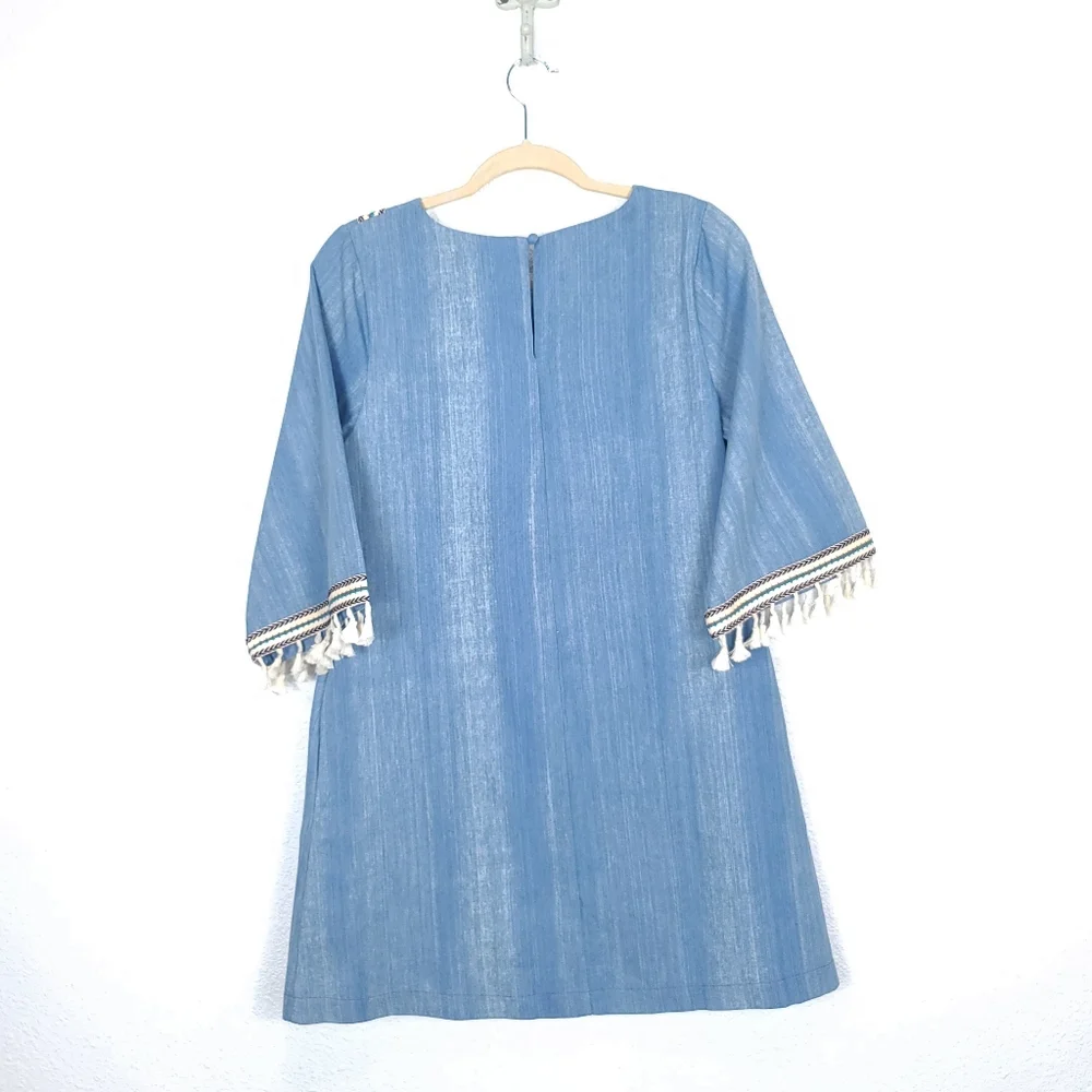HAYDEN LA Boho Denim Chambray Tassels Mini Dress - Picture 11 of 16
